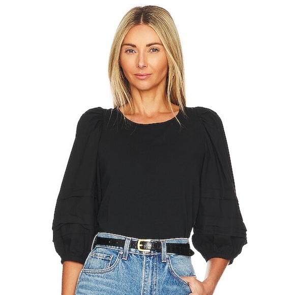 Nation LTD Gracie Pintuck Combo Tee in Jet Black - Picture 1 of 10